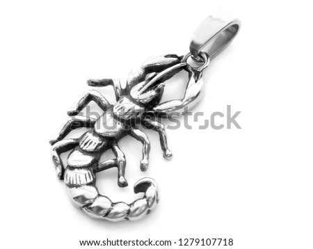 Jewelry Pendant Scorpion. Stainless steel. One background color.