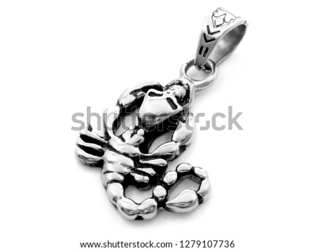 Jewelry Pendant Scorpion. Stainless steel. One background color.