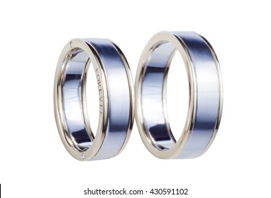 Jewelry Platinum Wedding Rings On White Background. Isolated