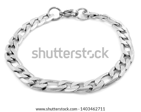 Jewelry silver bracelet. Stainless steel. One color background