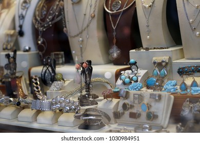 Jewelry Store In Old Turkish Bazaar In Skopje, White Gold, Silver & Turquoise Jewlery