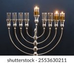 Jewish Chanukah on a foot made of pure silver with eight reeds and "shamash"