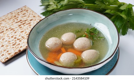 Jewish Chicken Broth With Kneidlach (balls Made With Matzo Meal)Matzo Ball Soup