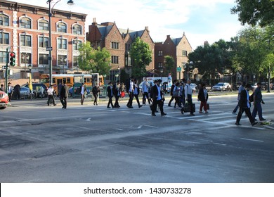 Jewish Community Showing Chabad Lubavitch Headquarters Open 
1920 And Jewish Dwellings Along Eastern Parkway In Crown Heights Brooklyn With 3 Train Station And People Out And About NY June 20 2019