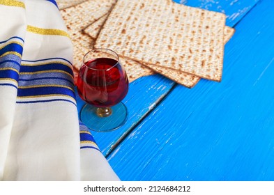 Jewish culture on passover pesach with wine and matzoh