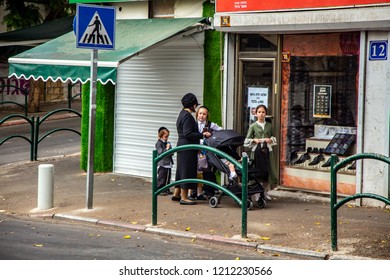 A Jewish Family Walks On The Sabbath,Haifa.Israel.  1 October 2018