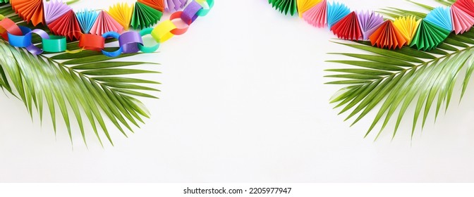 Jewish festival of Sukkot. Traditional succah (hut) colorful decorations - Shutterstock ID 2205977947