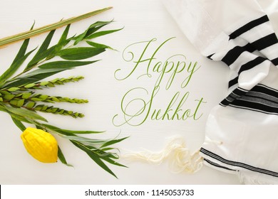 Jewish festival of Sukkot. Traditional symbols (The four species): Etrog, lulav, hadas, arava