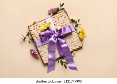 Jewish flatbread for Passover on light background