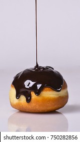 Jewish Food Holiday Hanukkah Symbol Image Of Donut With Chocolate. Isolated .