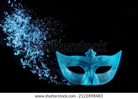 Jewish holiday tradition carnival blue mask for celebrating Purim.