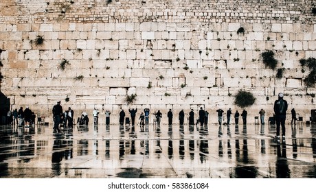 Jewish People Praying At The Western Wall In The Old Town Of Jerusalem, Israel. 