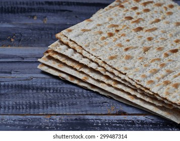 Jewish traditional Passover matzo bread.  Selective focus