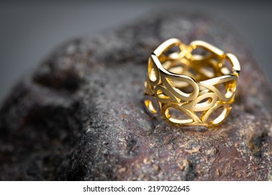 Jewlery Golden Ring on Natural Stone - Shutterstock ID 2197022645