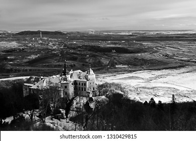 Jezeri Lock Above Czechoslovak Army Coal Quarry During Sunset On 9th February 2019