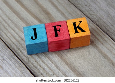 JFK (John F. Kennedy International Airport) airport code on colorful wooden cubes