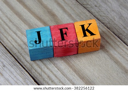 JFK (John F. Kennedy International Airport) airport code on colorful wooden cubes