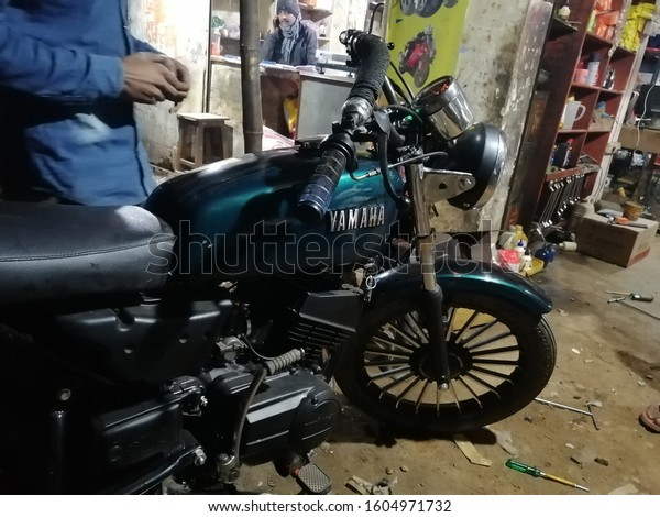 Jhargram, India - January 01,2020:Photograph taken\
inside a local Garage where some vintage bike restoration job is\
running. 