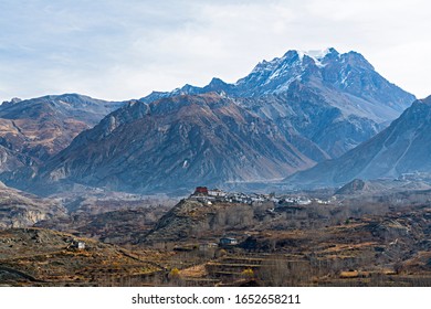 The Jharkot village and the Jharkot Gompa (monastery) in the Gandhaki valley neat the Muktinath temple. The Mustang region of Nepal. - Shutterstock ID 1652658211