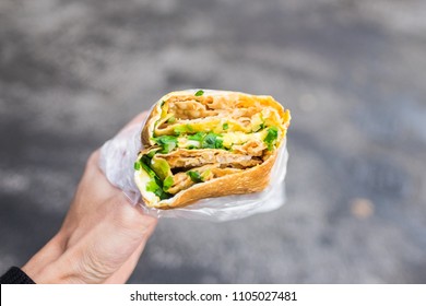 Jianbing - Asian Crepe - Scallions Being Spread