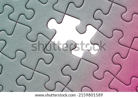 Jigsaw puzzle background, one last piece missing only, almost complete