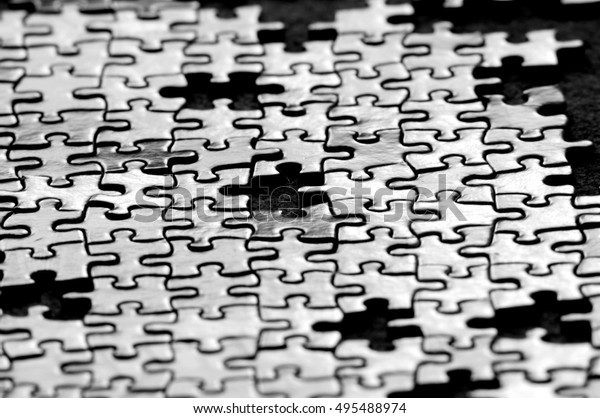 Jigsaw Puzzles On Mat Black White Stock Photo Edit Now 495488974