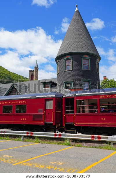JIM THORPE, PA -30\
AUG 2020- View of the historic Lehigh Gorge Scenic Railway of\
Reading & Northern Railroad in Jim Thorpe, Carbon County,\
Pennsylvania, United\
States.