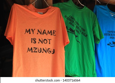 Jinja, Uganda - January 20, 2015: Tourist T-shirts With A Funny Inscription 