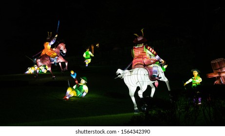 Jinju Korea , 4 October 2019 : Jinju Namgang Yudeung Or Lanterns Festival With Traditional Lanterns Representing 1592 Japanese Invasion And Attack Of Jinju Fortress South Korea