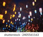 Jinju Yudeung Festival, October 20, 2022 - Numerous lanterns placed in the night sky of Jinju Castle