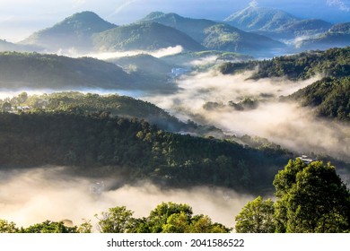 Jinlong Mountain,high-altitude scenery such as the sea of clouds, glazed light, dawn and dawn. It is located at Jianziliao Mountain in Dayan Village, Yuchi Township, Nantou County, near Sun Moon Lake. - Shutterstock ID 2041586522