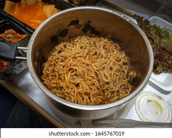 Jjapaguri, Or Chapaguri, Combination Of Two Different Korean Instant Noodles. Translated Into English As Ram-don In Movie Parasite. Mixing Instant Korean Black Bean Noodle And Spicy Udon Noodle Soup.