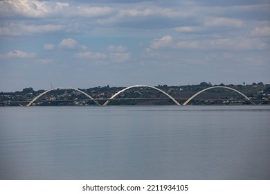 JK Bridge Over Paranoá Lake In Brasilia City Brazil. Panoramic