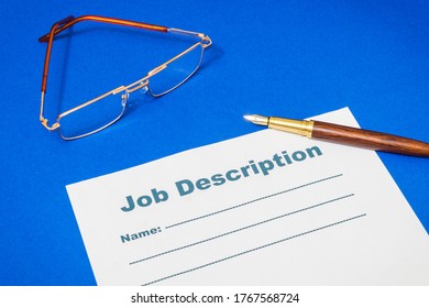 Job Description Template On The Blue Office Desk With Pen, Business Idea