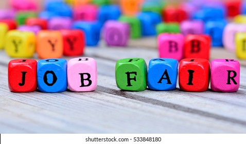 Job Fair Words On Wooden Table