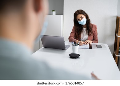 Job Interview Business Meeting At Law Office Wearing Face Mask