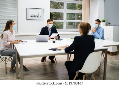 Job Interview Business Meeting At Law Office Wearing Face Mask