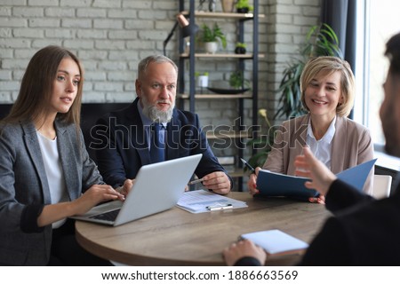 Job interview with the employer, business team listen to candidate answers.