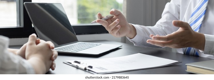 Job interview, Employer or recruiter is interviewing and taking the applicant's work history, Specialized Functional Ability Test, Business conversation, Manager resource employment and recruitment. - Shutterstock ID 2179883645
