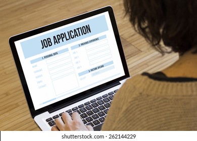 Job Search Online Concept: Job Application On A Laptop Screen