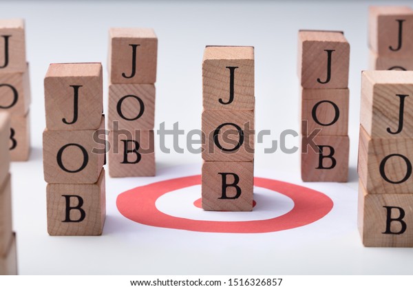 Job Wooden Blocks Red Darts Target Stock Photo Edit Now 1516326857