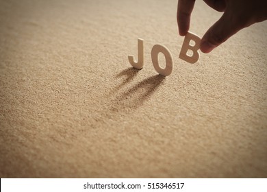 JOB Word Of Wood Alphabet With Shadow On Cork Board,compressed Board