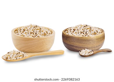 Job's tears in the wood bowl isolated on white background.With clipping path. - Shutterstock ID 2269382163