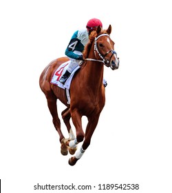 Jockey Horse Racing Isolated On White Background