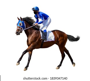 Jockey Horse Racing Isolated On White Background