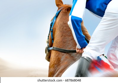 Jockey On A Racehorse Closeup