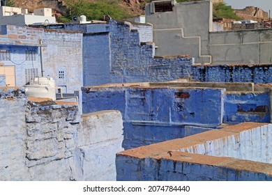 Jodhpur, India - March 2020: colorful streets and house facades of Jodhpur, blue city of Rajasthan.