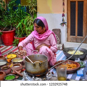 Jodhpur, India - Nov 6, 2017. Women Cooking Indian Traditional Meal In Jodhpur, India. Jodhpur Is The Second Largest City In State Of Rajasthan.