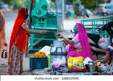 Jodhpur, Rajashtbn, India. 30 March 2020. People Wearing  Mask Buying Food After Ease The Lockdown Restrictions, Shops And Market, Reopens, New Strain Of Coronavirus, COVID-19 Outbreak In India.