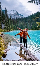Joffre Lakes British Colombia Whistler Canada, couple hike by the lake of Joffre lakes national park in Canada